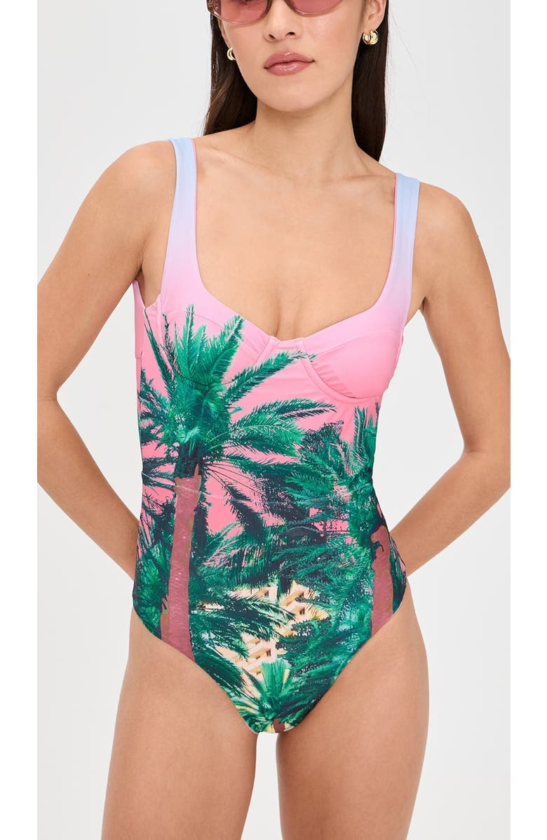 Dur Doux Miami Tie Back Maillot One Piece, Alternate, color, Pink Palm