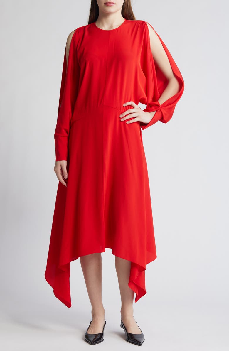 COS Long Sleeve Handkerchief Hem Midi Dress, Main, color, 