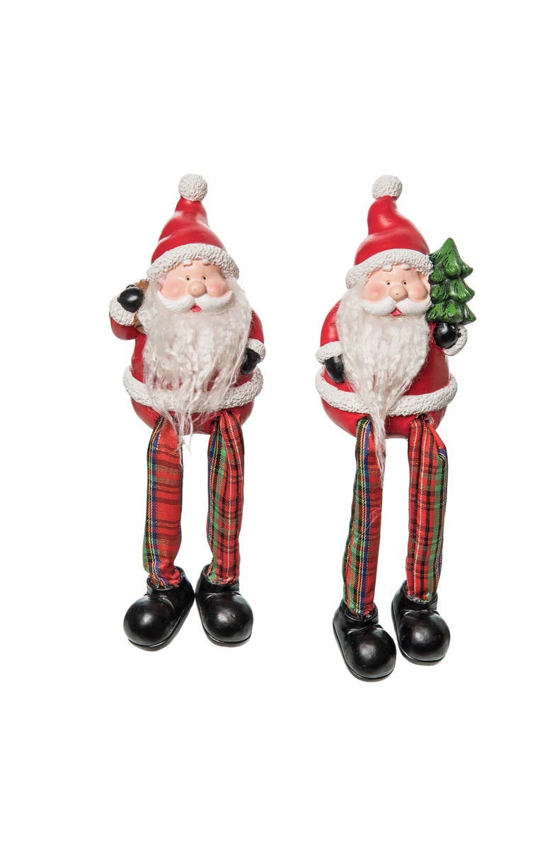 Transpac Christmas Resin Santa Fuzzy Beard Figurine Set of 2 Decorations, Main, color, Red