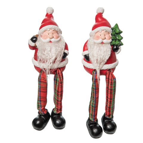 Christmas Resin Santa Fuzzy Beard Figurine Set of 2 Decorations