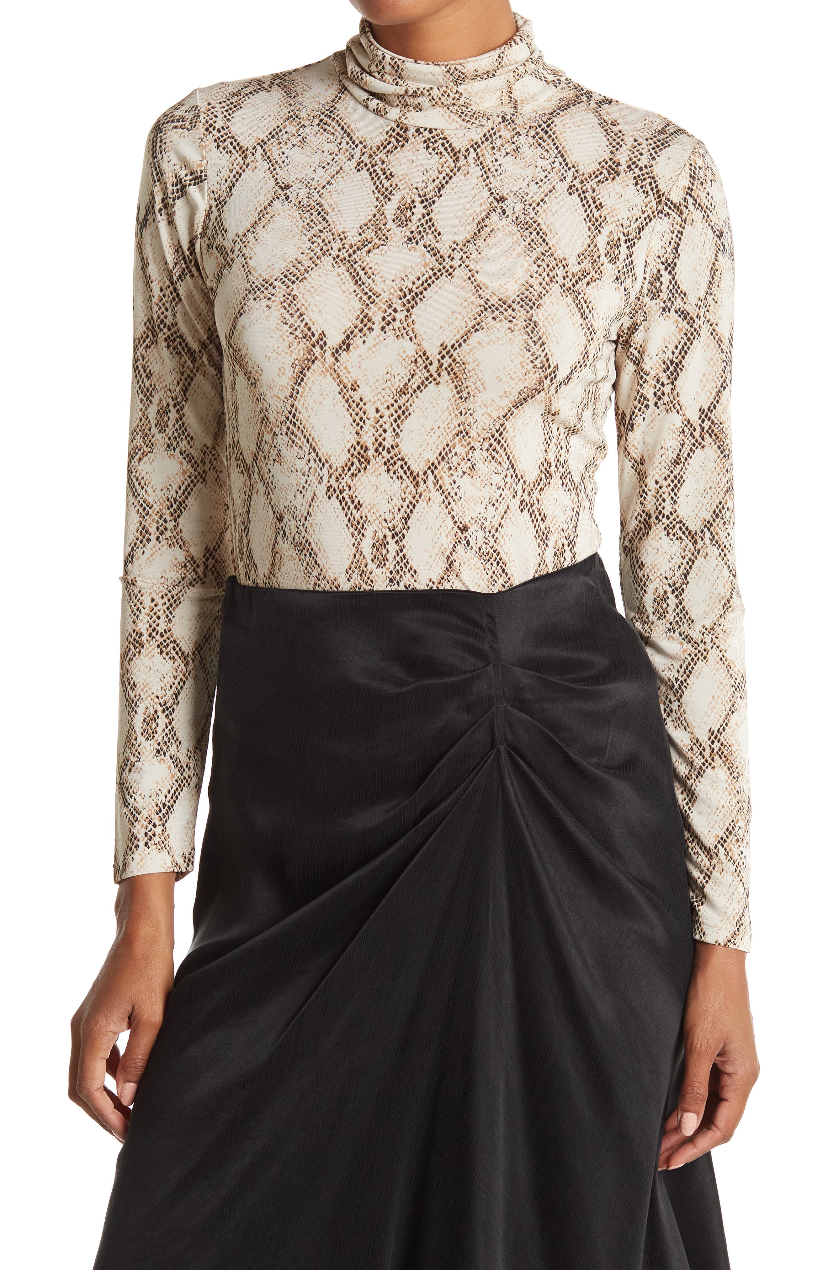 BCBGeneration Snake Print Turtleneck Long Sleeve Top (Women ...
