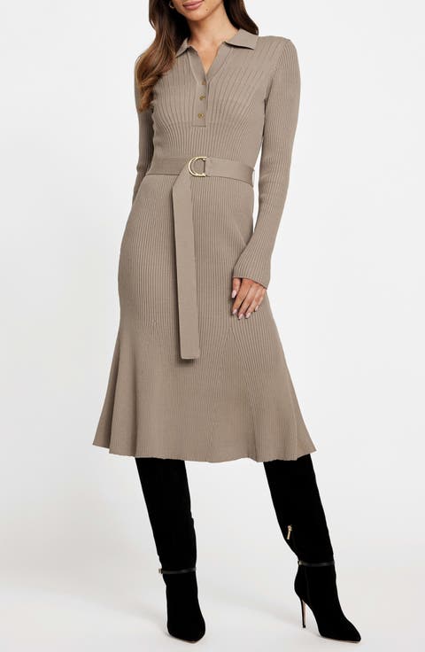 Agathe Rib Polo Midi Sweater Dress