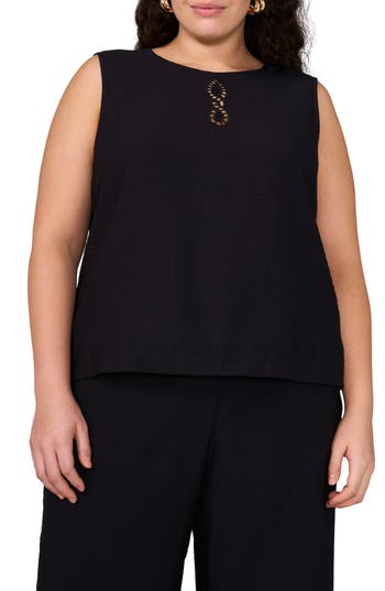 Vince Camuto Lattice Inset Keyhole Back Sleeveless Top In Black