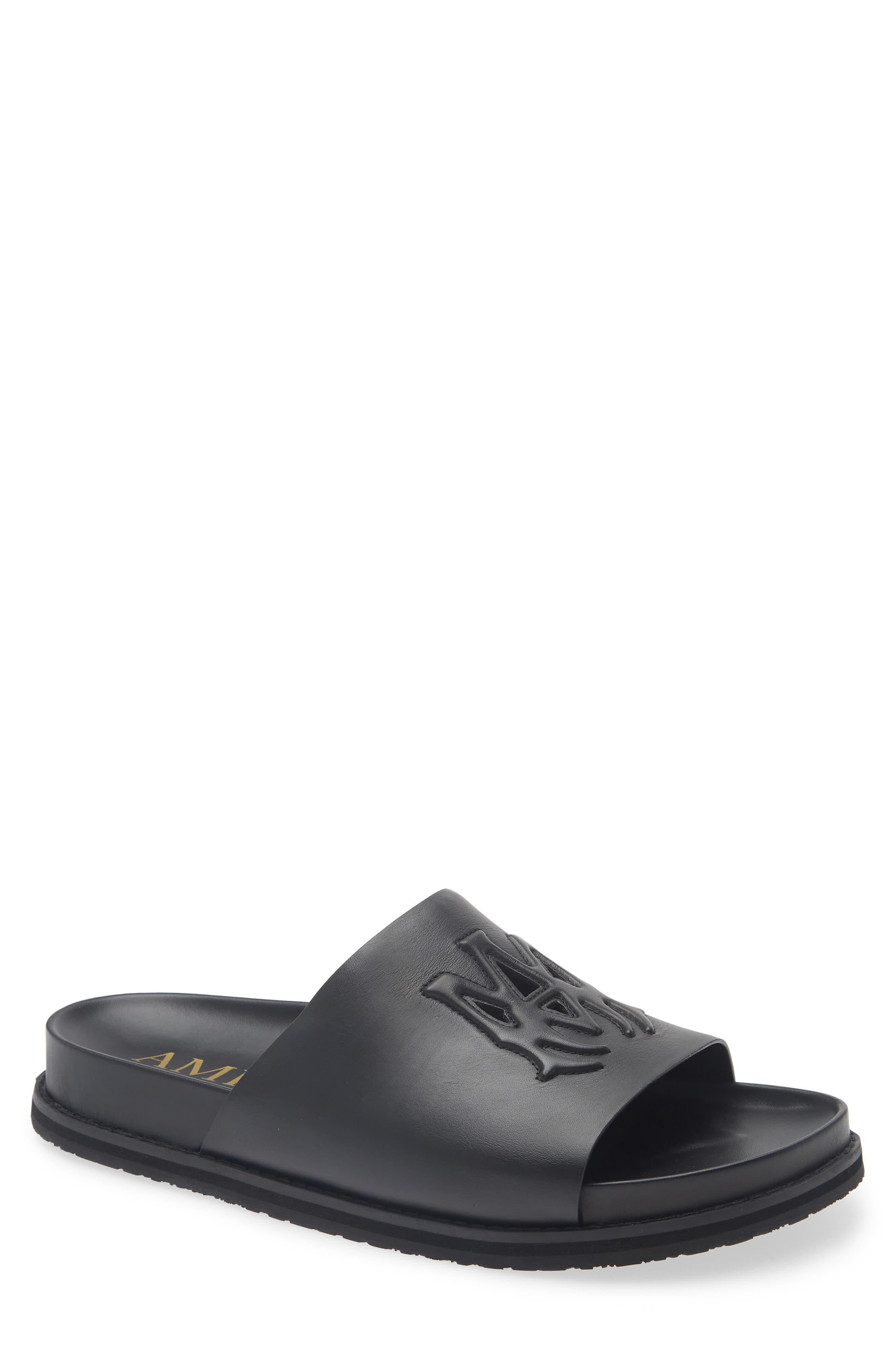 MA Leather Slide Sandal, Main, color, BLACK
