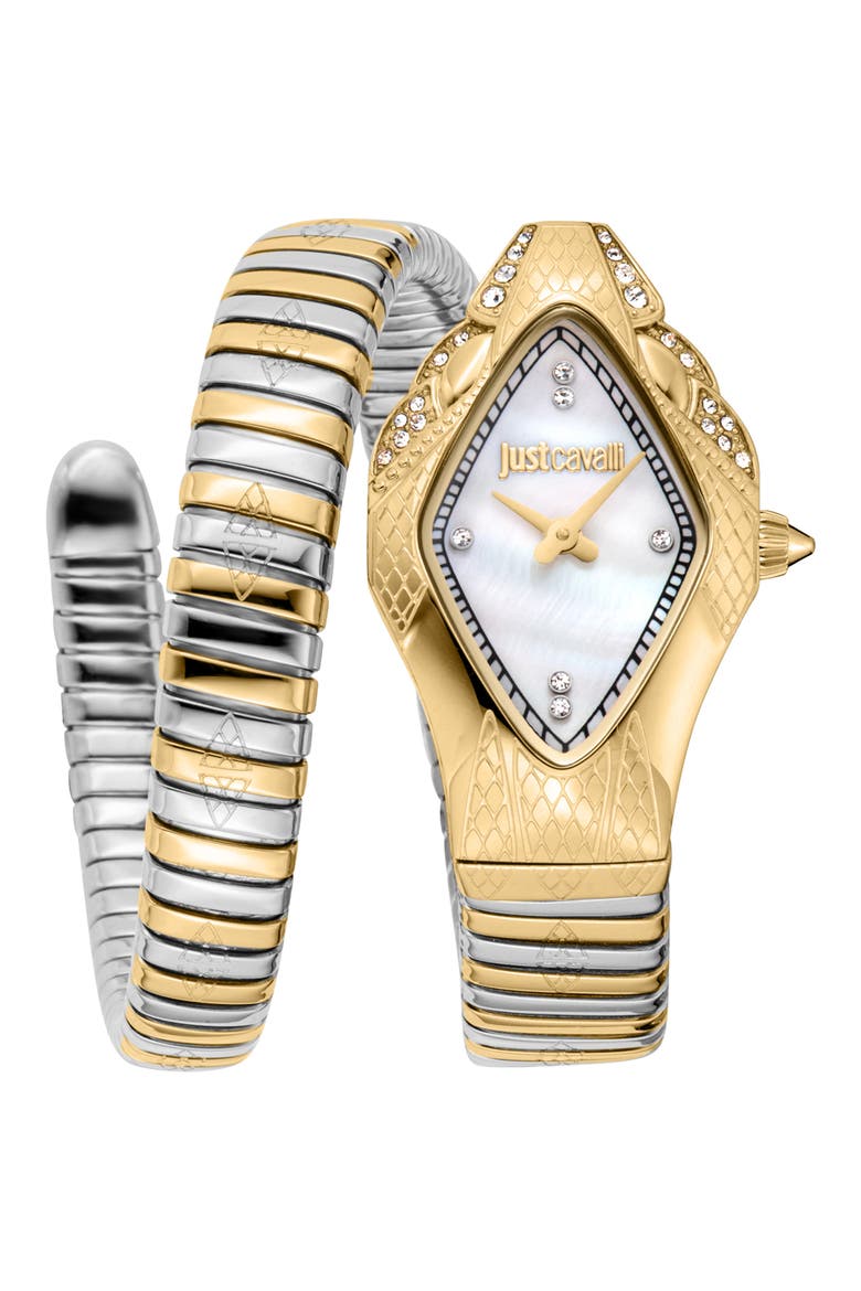 Snake Wraparound Bracelet Watch, 22mm x 36.5mm, Main, color, TWO TONE SILVER & GOLD