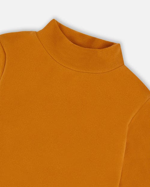 Deux Par Deux Super Soft Ribbed Mock Neck Top In Orange