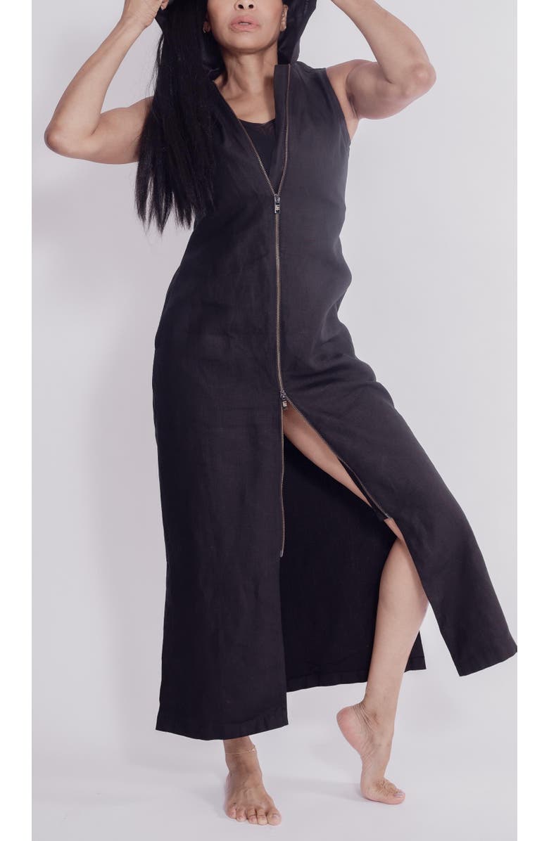 LAS Loungewear Leeward Linen Dress, Alternate, color, Black