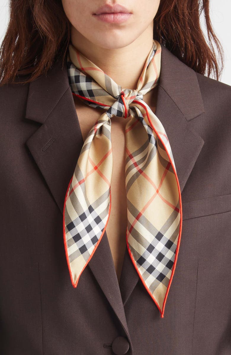 Burberry Tonal Jacquard Check Silk Scarf, Alternate, color, Sand