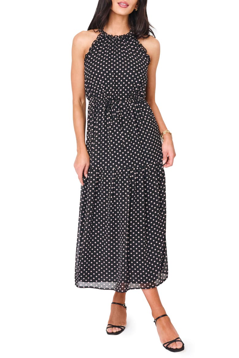 Khloe Polka Dot Ruffle Chiffon Dress, Main, color, BLACK PEARL BLUSH DOT