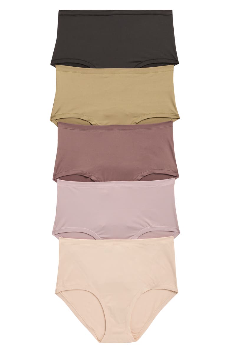 NORDSTROM RACK Assorted 5-Pack Ultimate Stretch Breathable Hipster Briefs, Main, color, Beige Smoke -Purple Peace