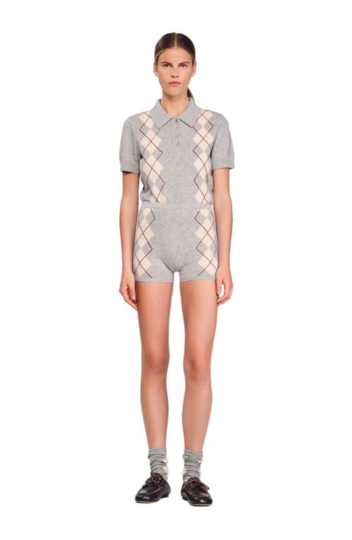 Sandro Diamond-pattern Knit Shorts In Multi