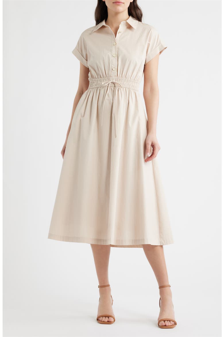 Tie Waist Midi Shirtdress, Main, color, LIGHT KHAKI