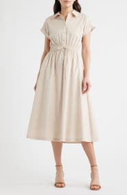 ZOE AND CLAIRE Tie Waist Midi Shirtdress