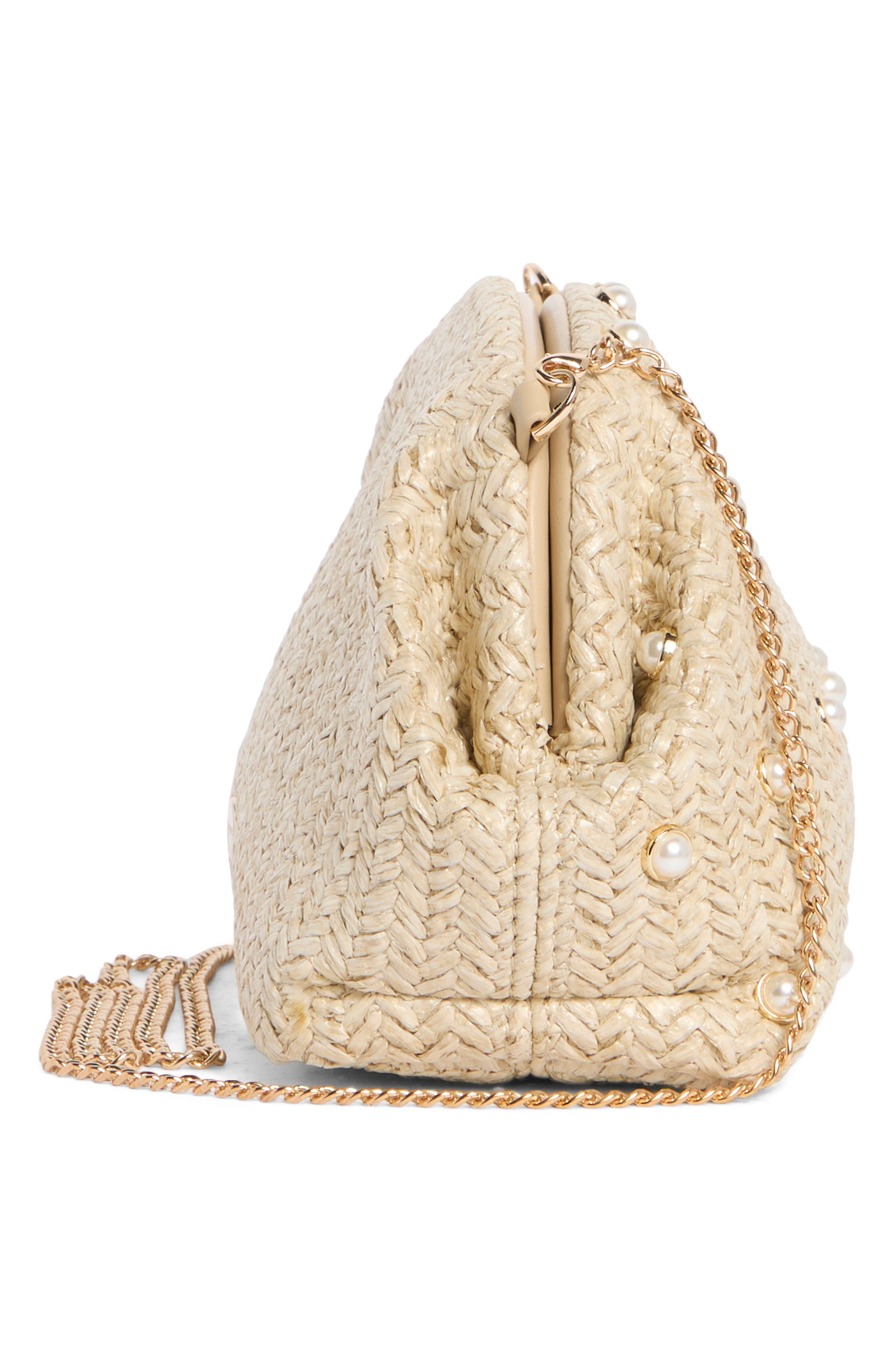 Olga Berg Kaia Studded Woven Clutch, Alternate, color, Natural