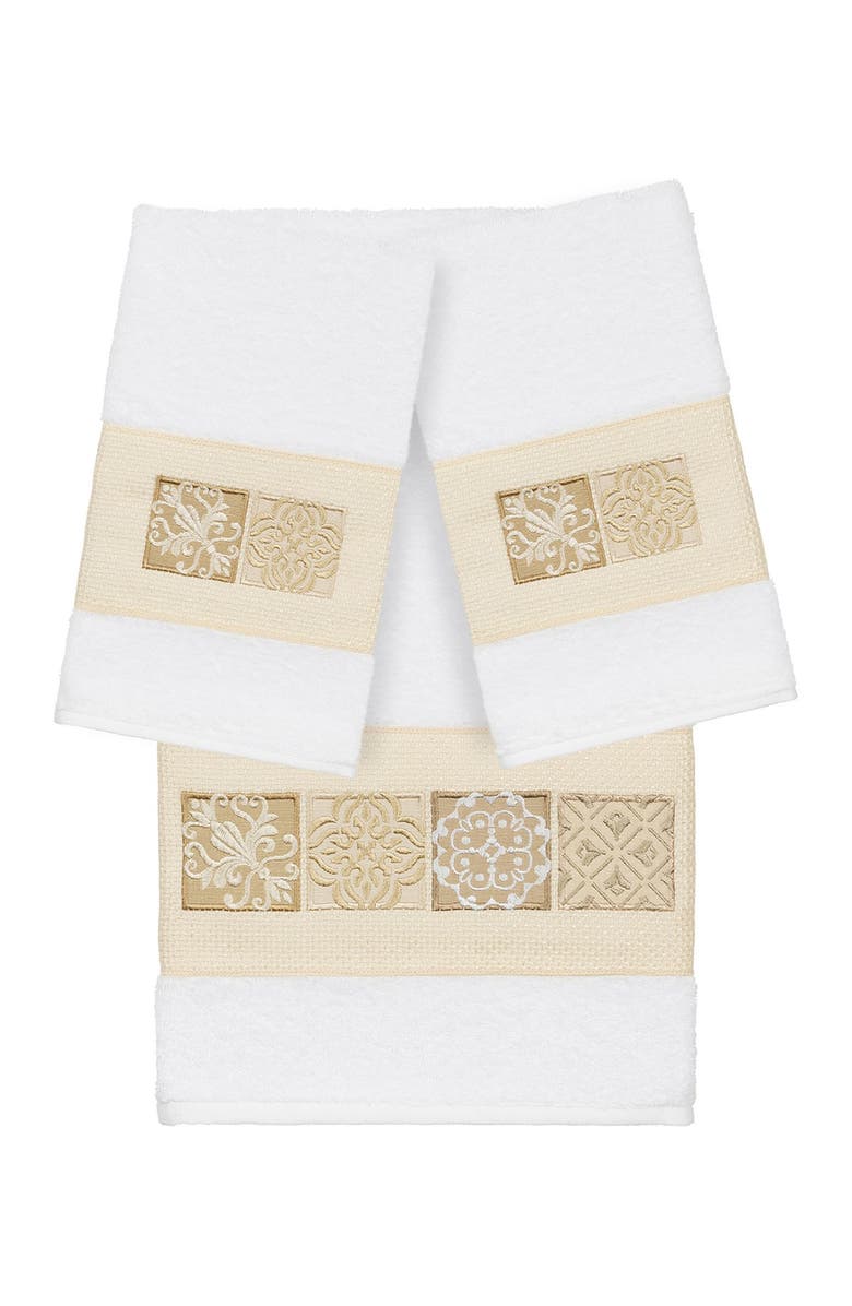 Linum Home Textiles Vivian 3-Piece Embellished Towel - White, Main, color, White
