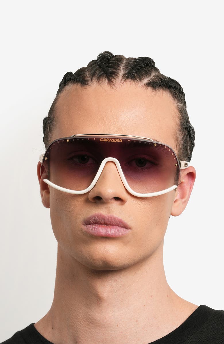 Carrera Eyewear FLAGLAB 16 99mm Gradient Shield Sunglasses, Alternate, color, Gold Ivory