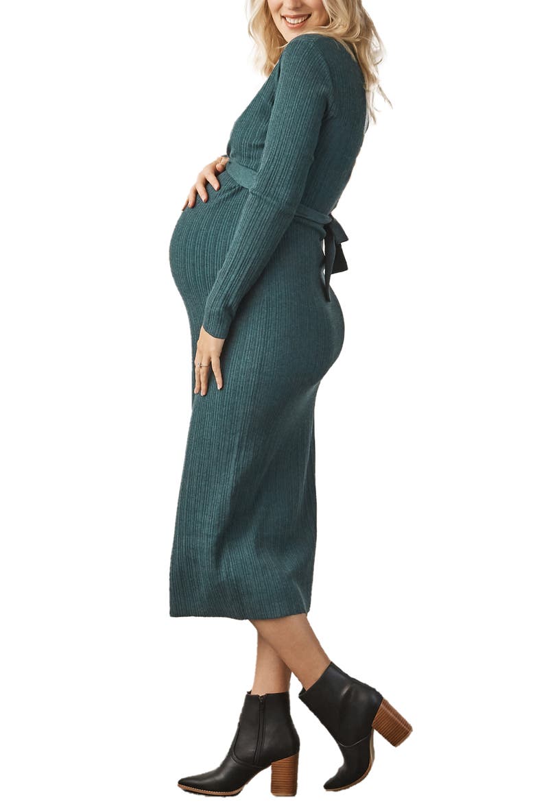 Knit Midi Maternity/Nursing Dress, Alternate, color, TEAL