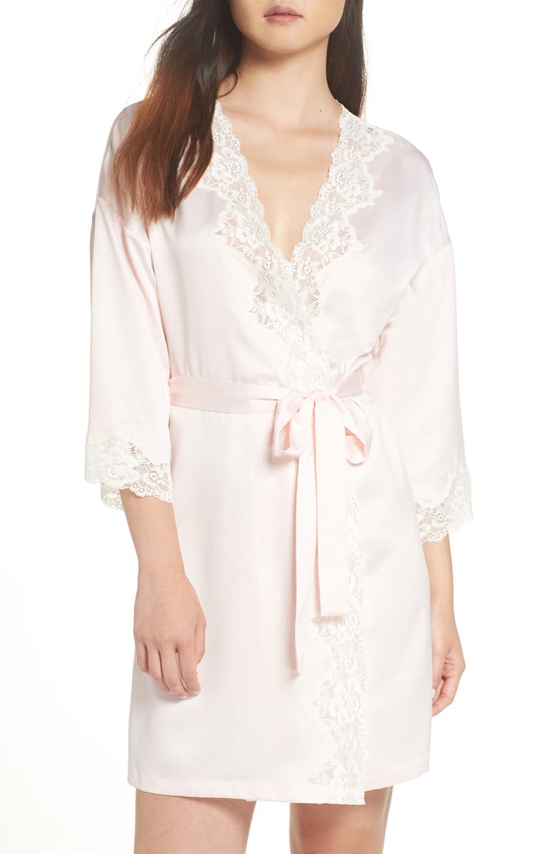 Lauren Ralph Lauren Lace Trim Satin Robe, Main, color, Pink