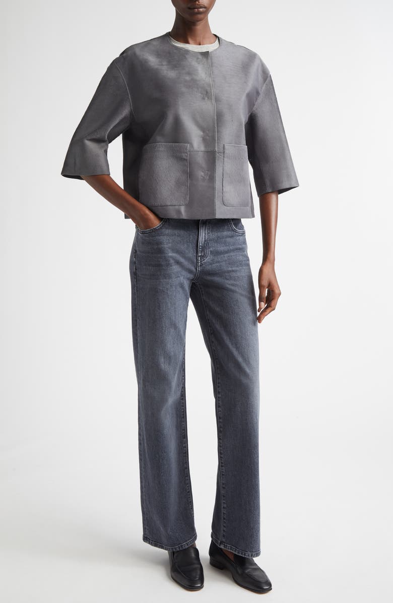 Lafayette 148 New York Patch Pocket Genuine Calf Hair Jacket, Alternate, color, Rock