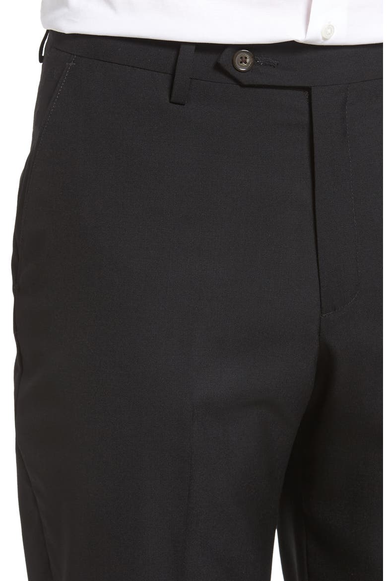 Lightweight Plain Weave Flat Front Classic Fit Trousers, Alternate, color, BLACK