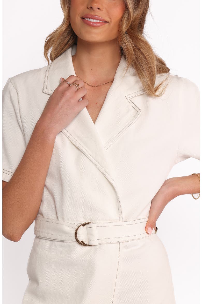 Belted Denim Romper, Alternate, color, WHITE