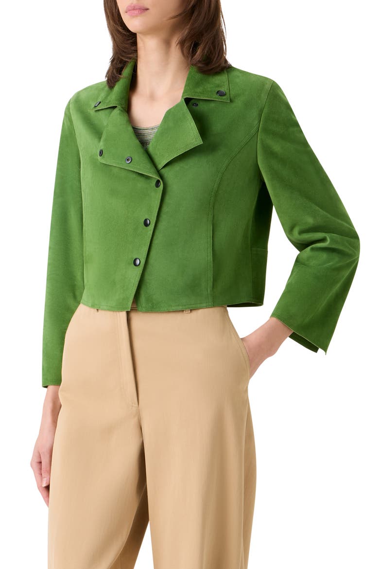 Asymmetric Crop Suede Jacket, Alternate, color, GREEN