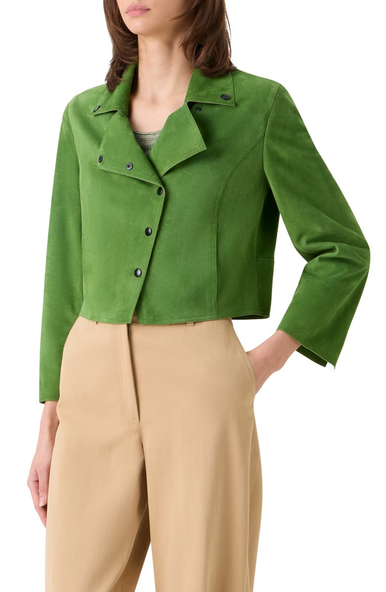 Akris punto Asymmetric Crop Suede Jacket, Alternate, color, Green