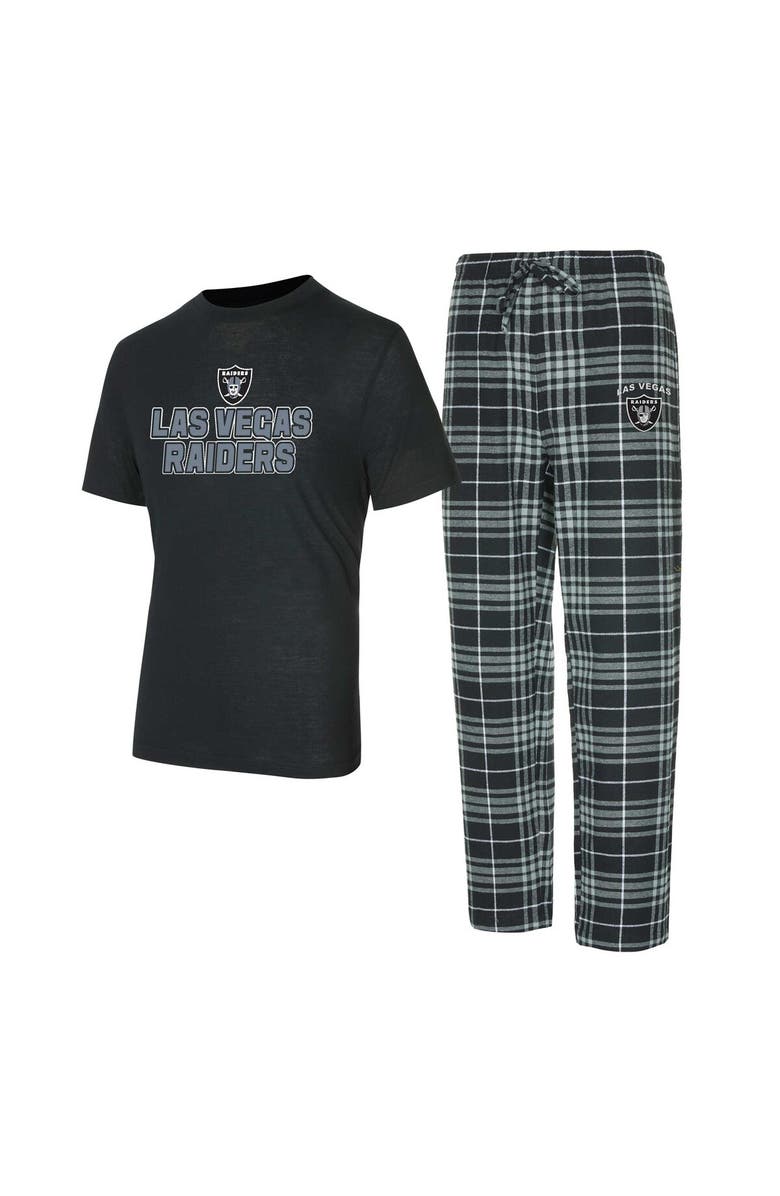 CONCEPTS SPORT Men's Concepts Sport Black/Gray Las Vegas Raiders Vector T-Shirt & Flannel Pants Sleep Set, Alternate, color, Black