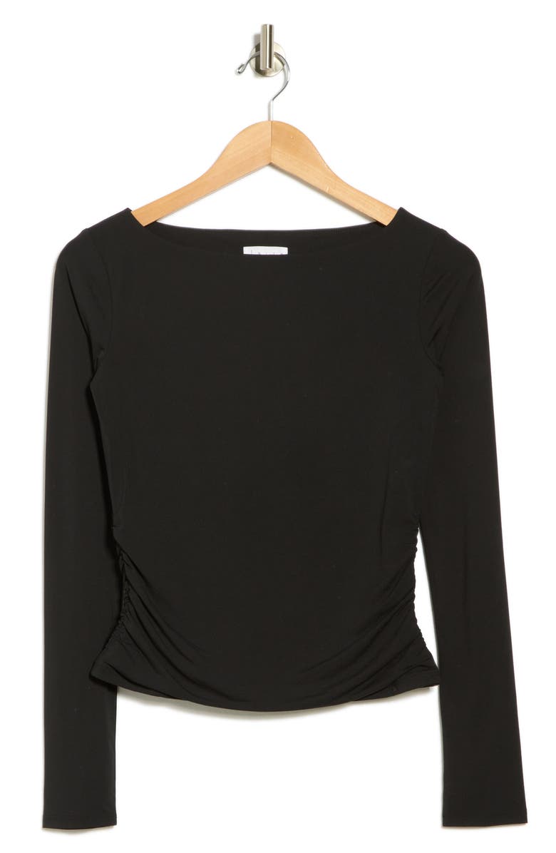 Leith Boat Neck Long Sleeve Ruched Top, Alternate, color, Black