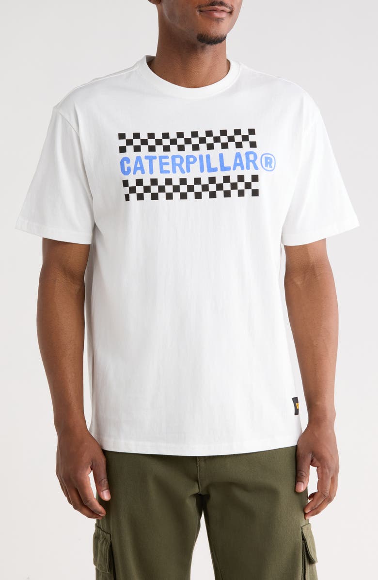 CAT WWR Relaxed Fit Check Graphic T-Shirt, Main, color, Gardenia