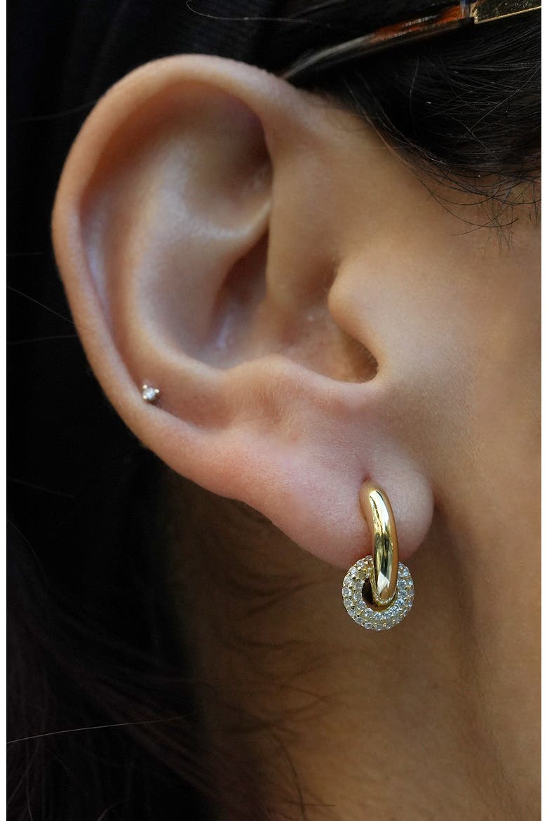 Cubic Zirconia Donut Hoop Earrings, Alternate, color, GOLD/ SILVER