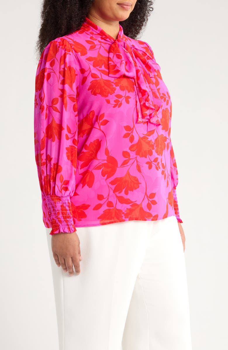 SUGARLIPS Kensie Etienne Floral Tie Neck Top, Alternate, color, Fuchsia Pink/ Red