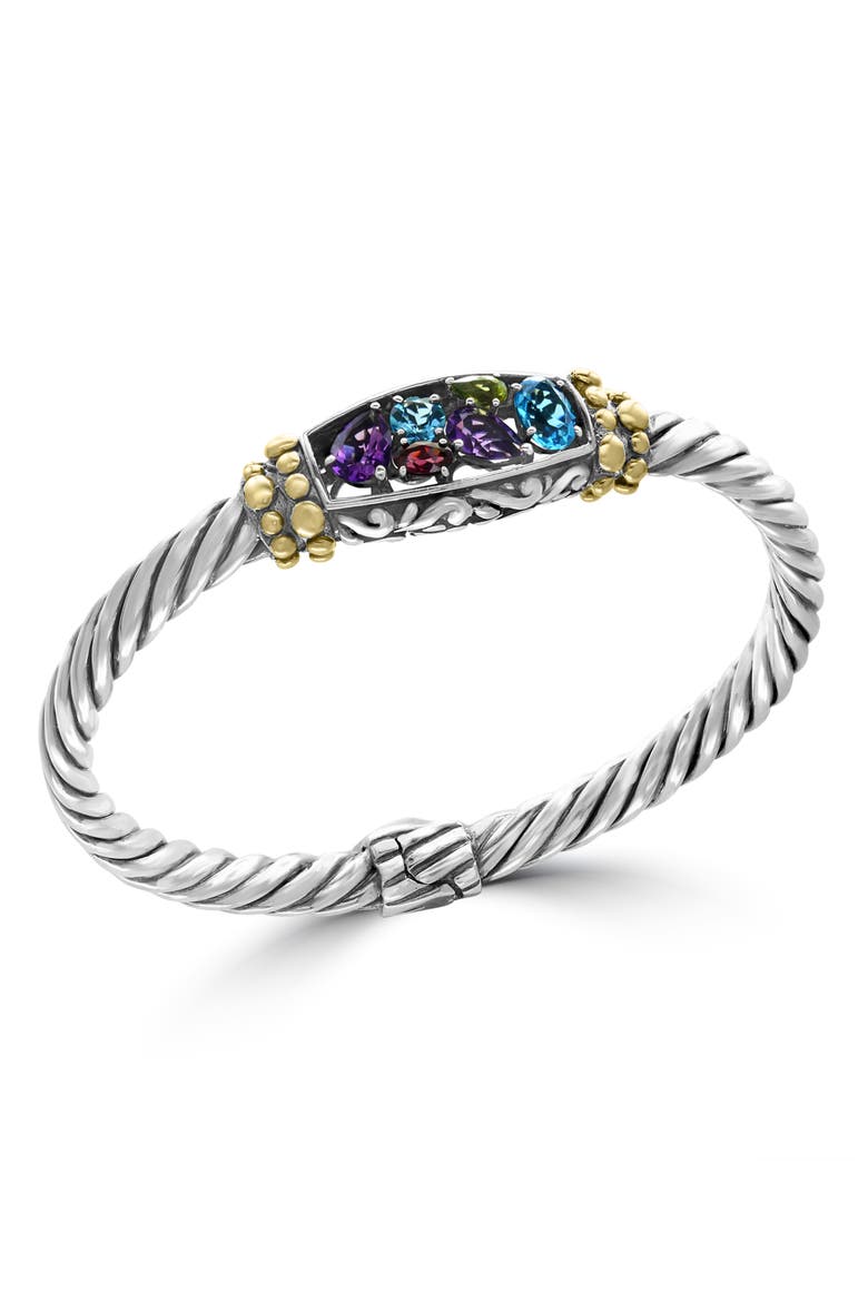 Sterling Silver & 18K Gold Semiprecious Stone Bangle Bracelet, Main, color, PURPLE