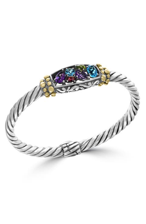 Sterling Silver & 18K Gold Semiprecious Stone Bangle Bracelet