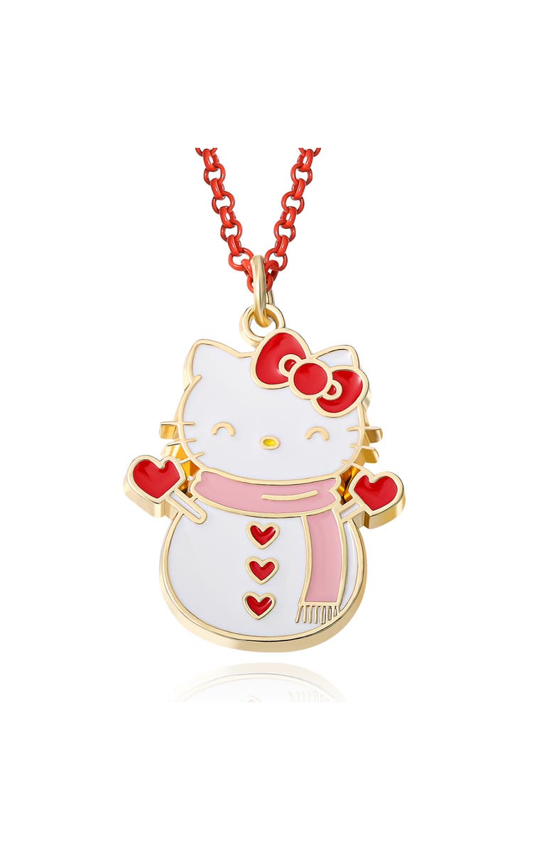 Hello Kitty Snowman Necklace and Earring Christmas Set, Alternate, color, Yellow Gold, White, Red