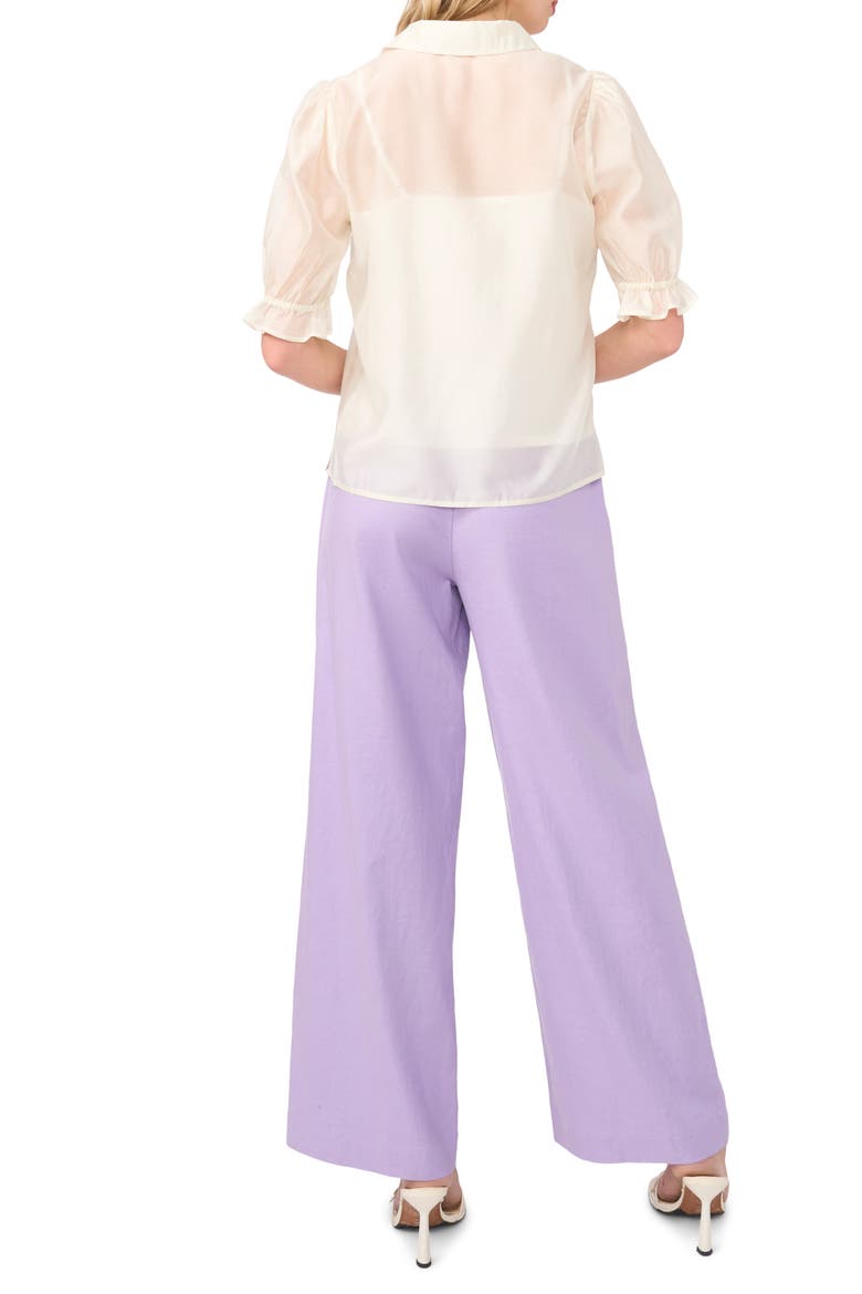 Puff Sleeve Semi Sheer Button-Up Top, Alternate, color, NEW IVORY