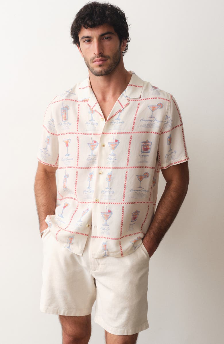 Marine Layer Luzio Short Sleeve Button-Up Shirt, Alternate, color, Multi Happy Hour Print