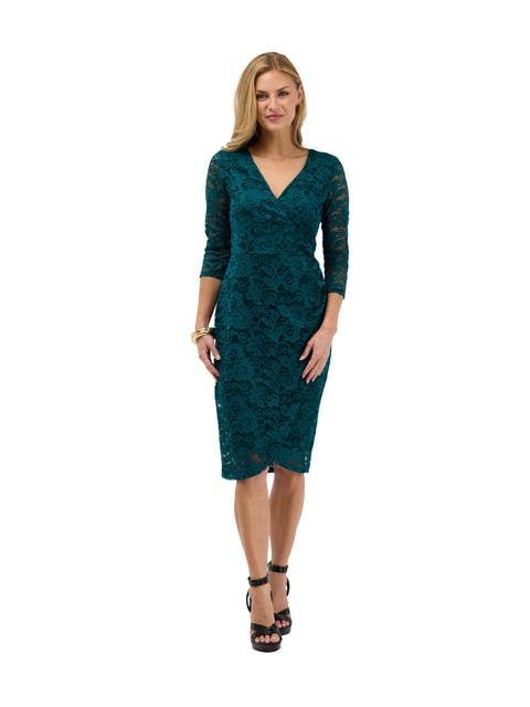 24seven Comfort Elevate Womens Lace Wrap Dress with Three-Quarter Sleeves