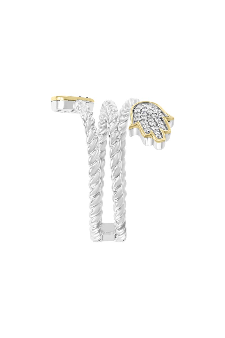 Sterling Silver & 14K Gold Hamsa & Evil Eye Diamond Ring - 0.17ct., Alternate, color, BLUE