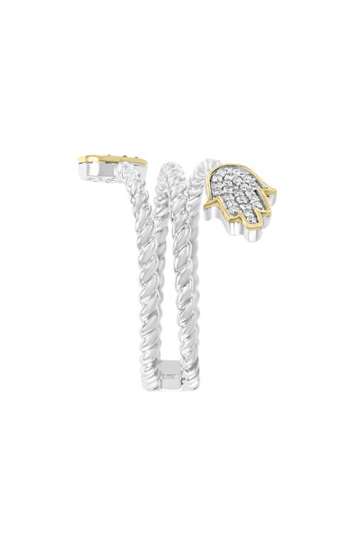 Effy Sterling Silver & 14k Gold Hamsa & Evil Eye Diamond Ring In Metallic