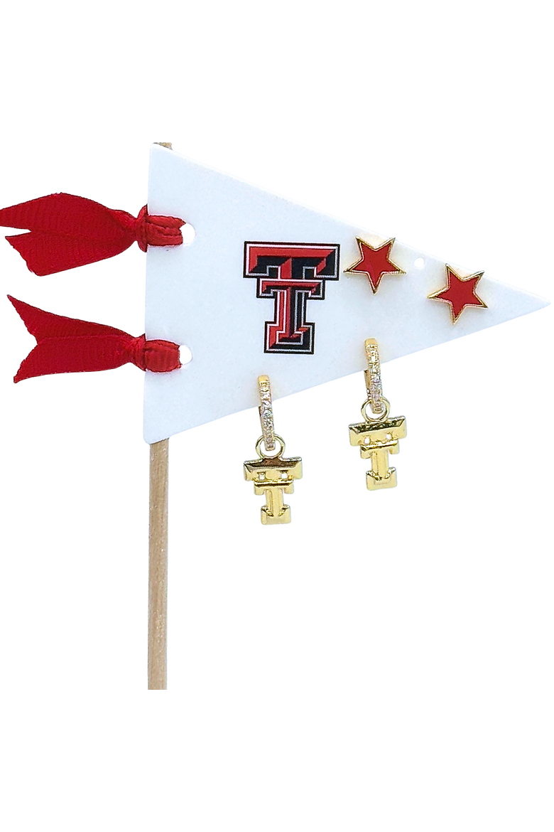 Texas Tech  Pennant Pair Earring Set, Main, color, Yellow Gold