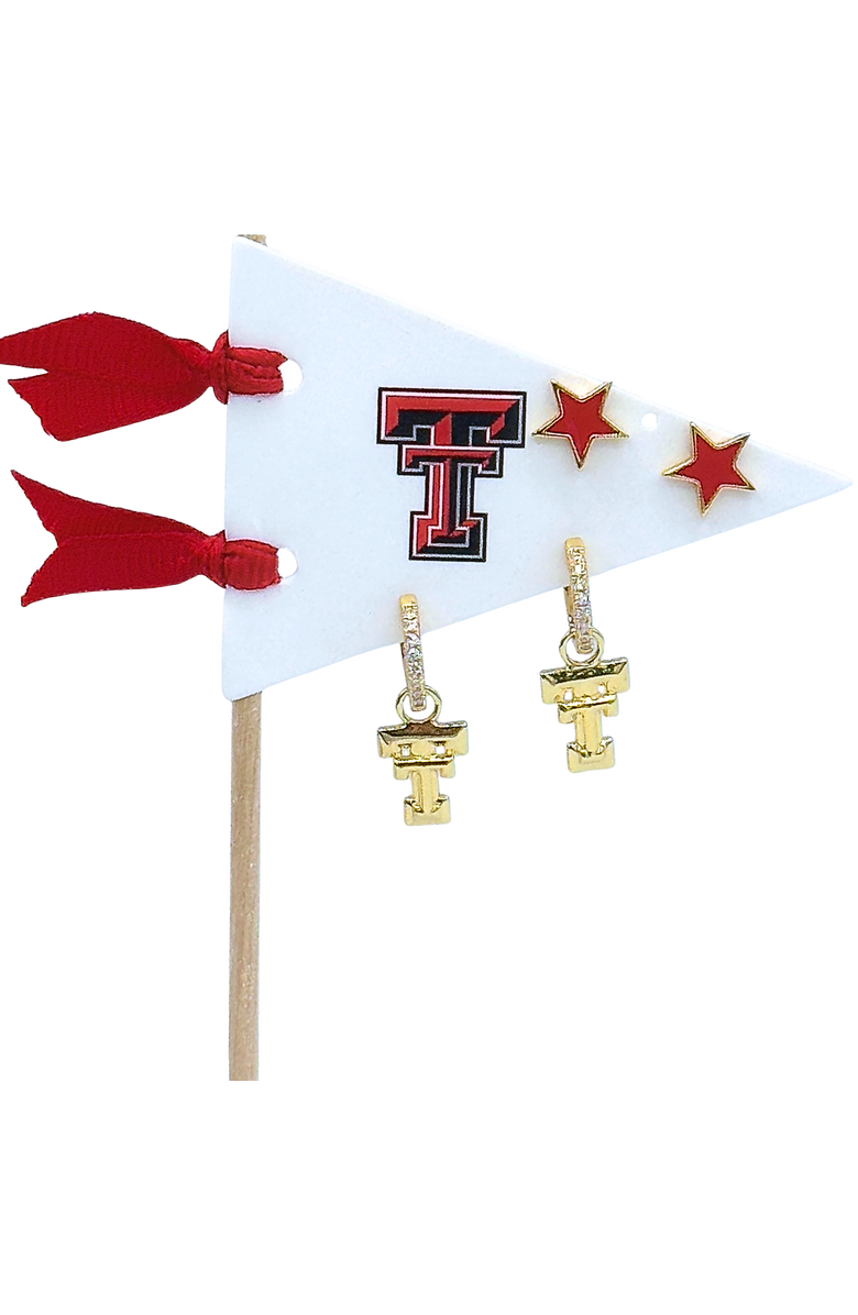 Color Shout Texas Tech Pennant Pair Earring Set, Main, color, Yellow Gold