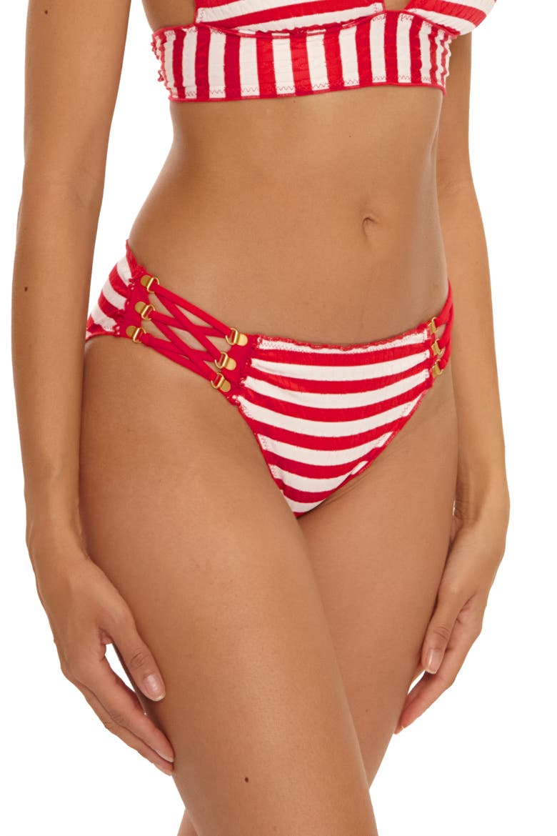 Sail Away Stripe Hipster Bikini Bottoms, Alternate, color, RUBY