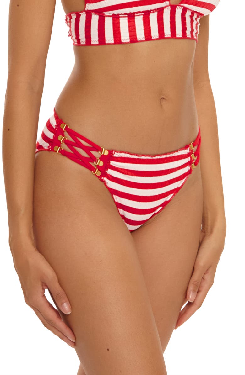 Becca Sail Away Stripe Hipster Bikini Bottoms, Alternate, color, Ruby