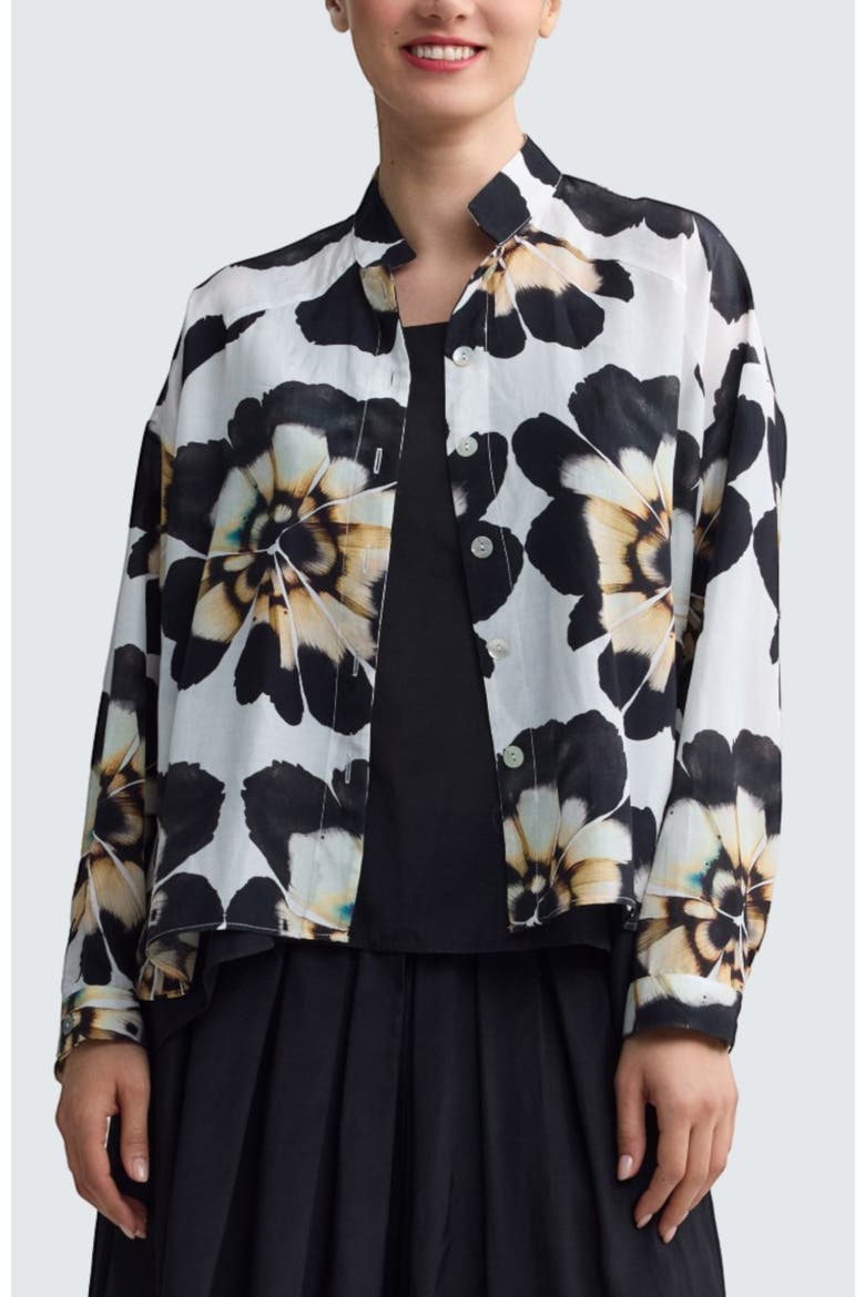 Amaris Floral Print Stand Collar Shirt, Main, color, Beige