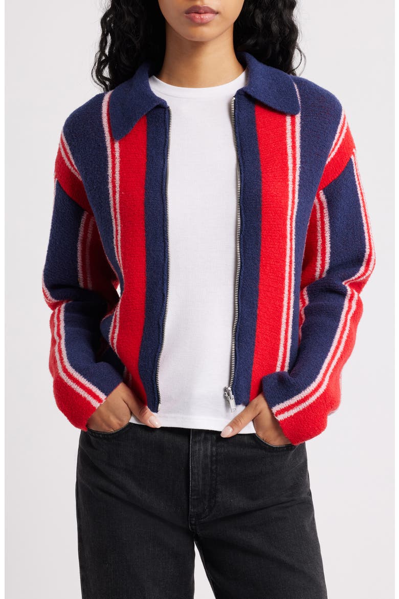 Bibi Stripe Reversible Wool Blend Cardigan, Main, color, RED