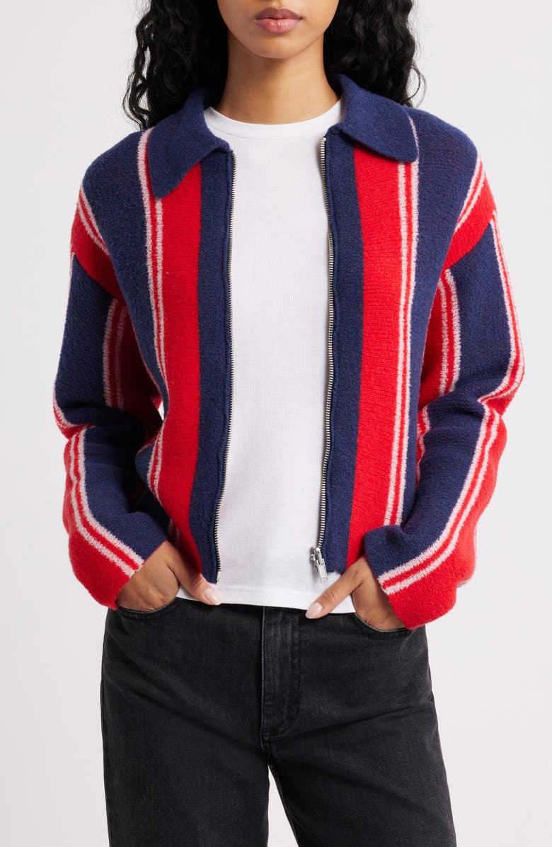 Damson Madder Bibi Stripe Reversible Wool Blend Cardigan, Main, color, Red