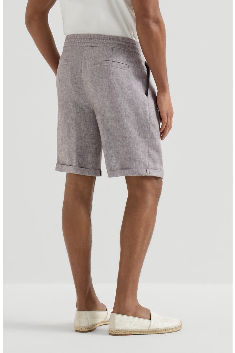 Linen and hemp diagonal Bermuda shorts with drawstring and double pleats, Alternate, color, Light Brown