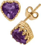 FZN 14K Gold Plate Sterling Silver Heart Gemstone Stud Earrings