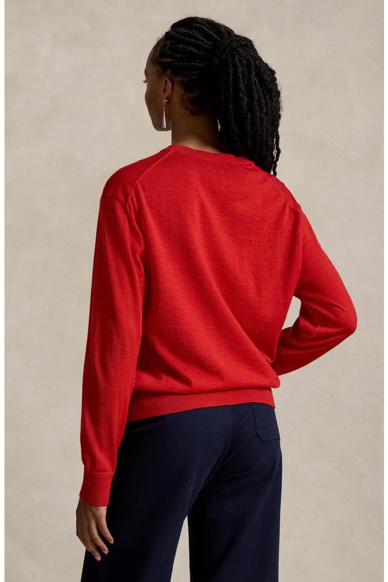 Merino Wool V-Neck Sweater, Alternate, color, FLANDERS RED HEATHER